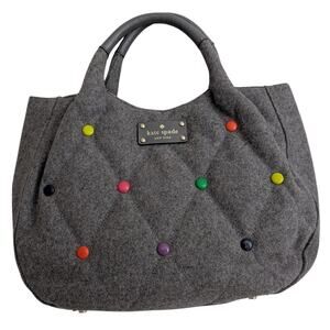 Kate Spade Gray Wool and Leather Dazzle Dot Bag with Storybook Lining